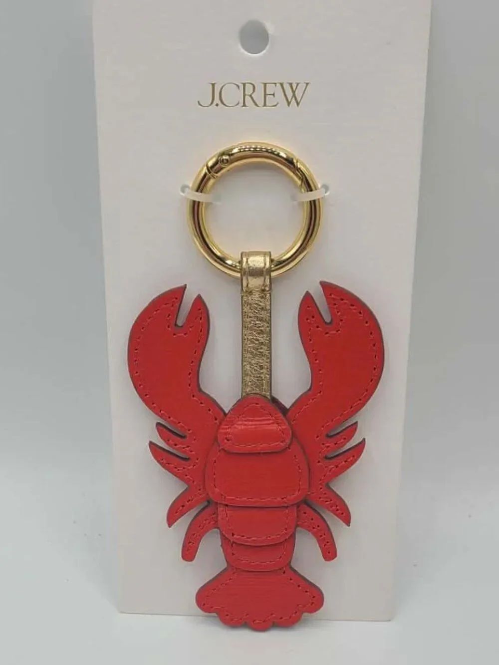 J Crew Factory Red Leather Lobster Gold Tone Bag Charm NWT